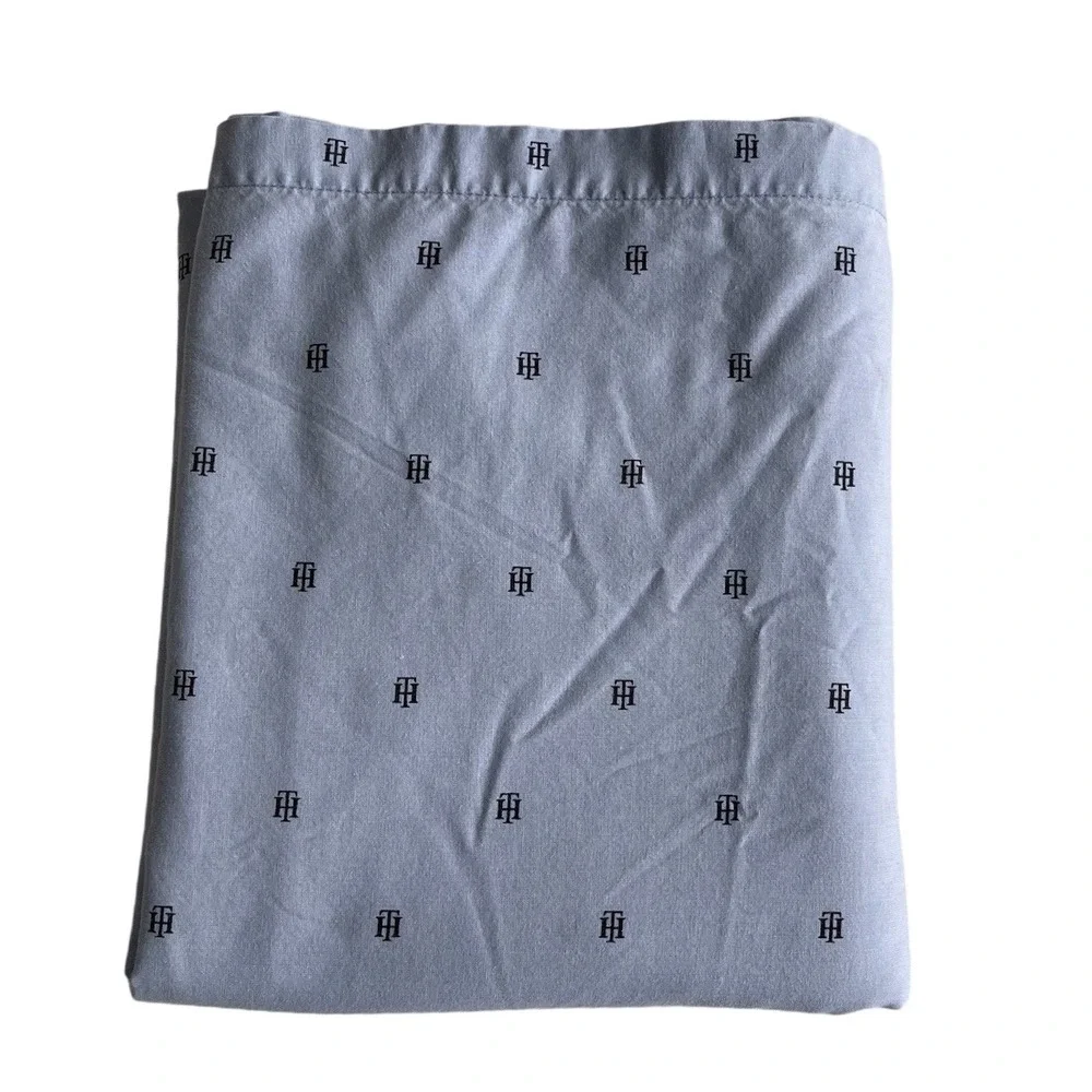 TOMMY HILFIGER TH LOGO INITIALS Blue Classic FULL Flat Flat Sheet Cotton Blend